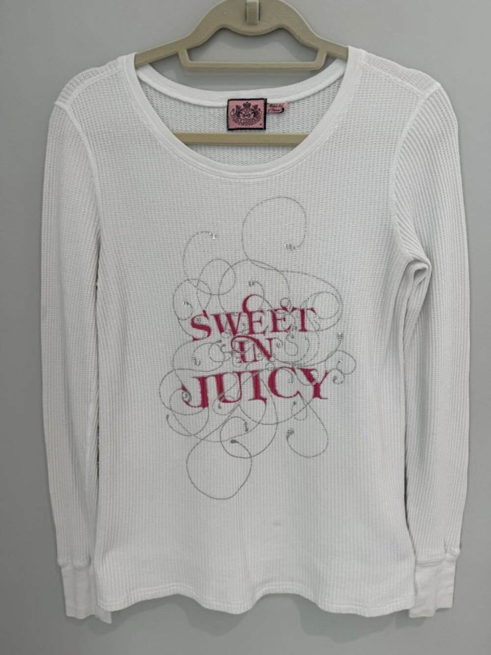 Vintage Y2K Juicy Couture "Sweet In Juicy" Waffle Knit Thermal Top - Size M
